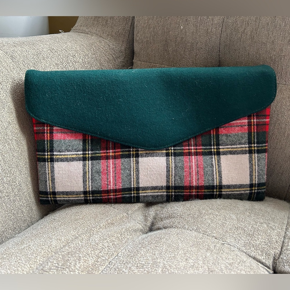 Vintage Burlington red and blue plaid clutch purse